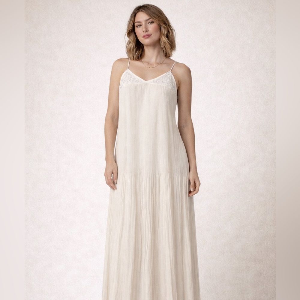 Zara Cream Lace Trim Slip Dress Boho‎ Midi Maxi Cottagecore